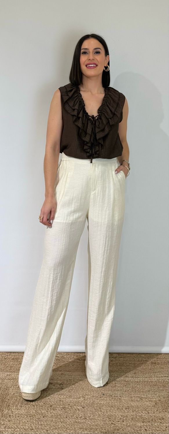 Pantalón Efecto Lino Crudo
