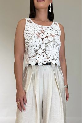 Top Crochet Brillo Blanco