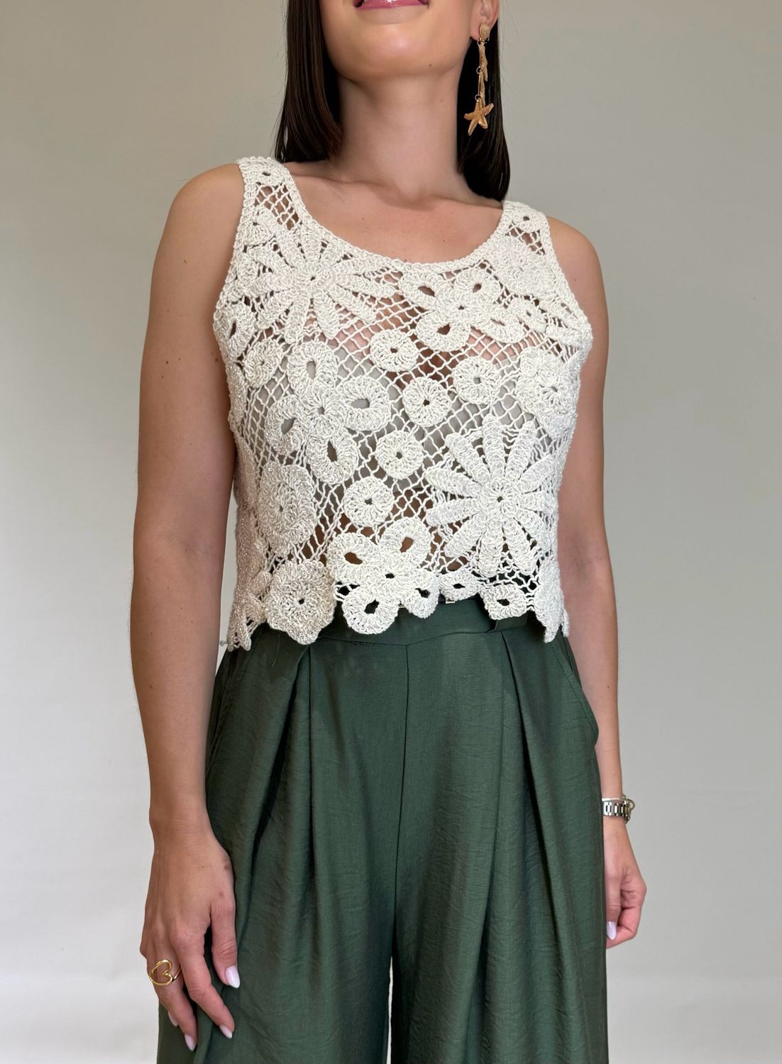 Top Crochet Brillo Beige