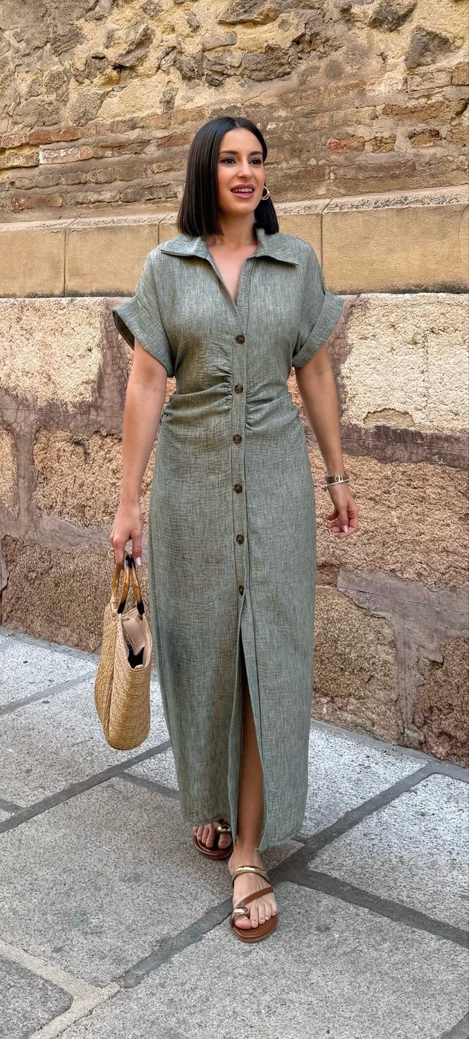 Vestido Lino Fruncidos