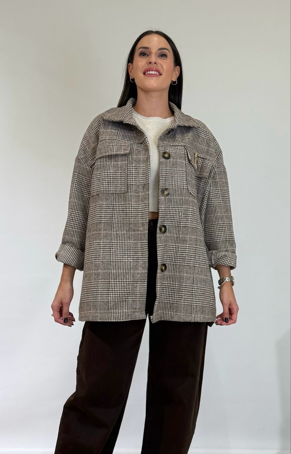 Cazadora Cuadros Marrón Cazadora Cuadros Marrón