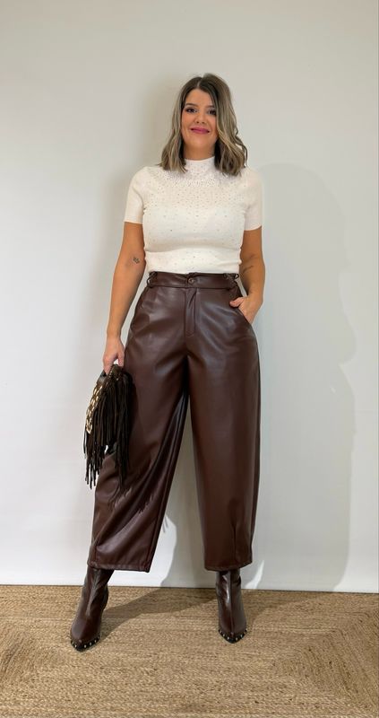Pantalón Globo Polipiel Marrón Pantalón Globo Polipiel Marrón