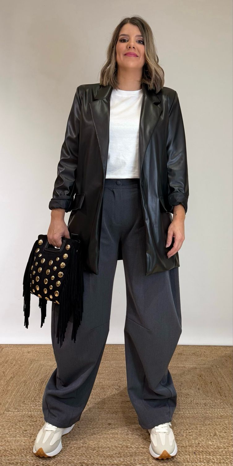 Blazer Oversize Polipiel Negra Blazer Oversize Polipiel Negra