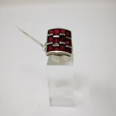 Silver Red Stone Ring - Ladies 925