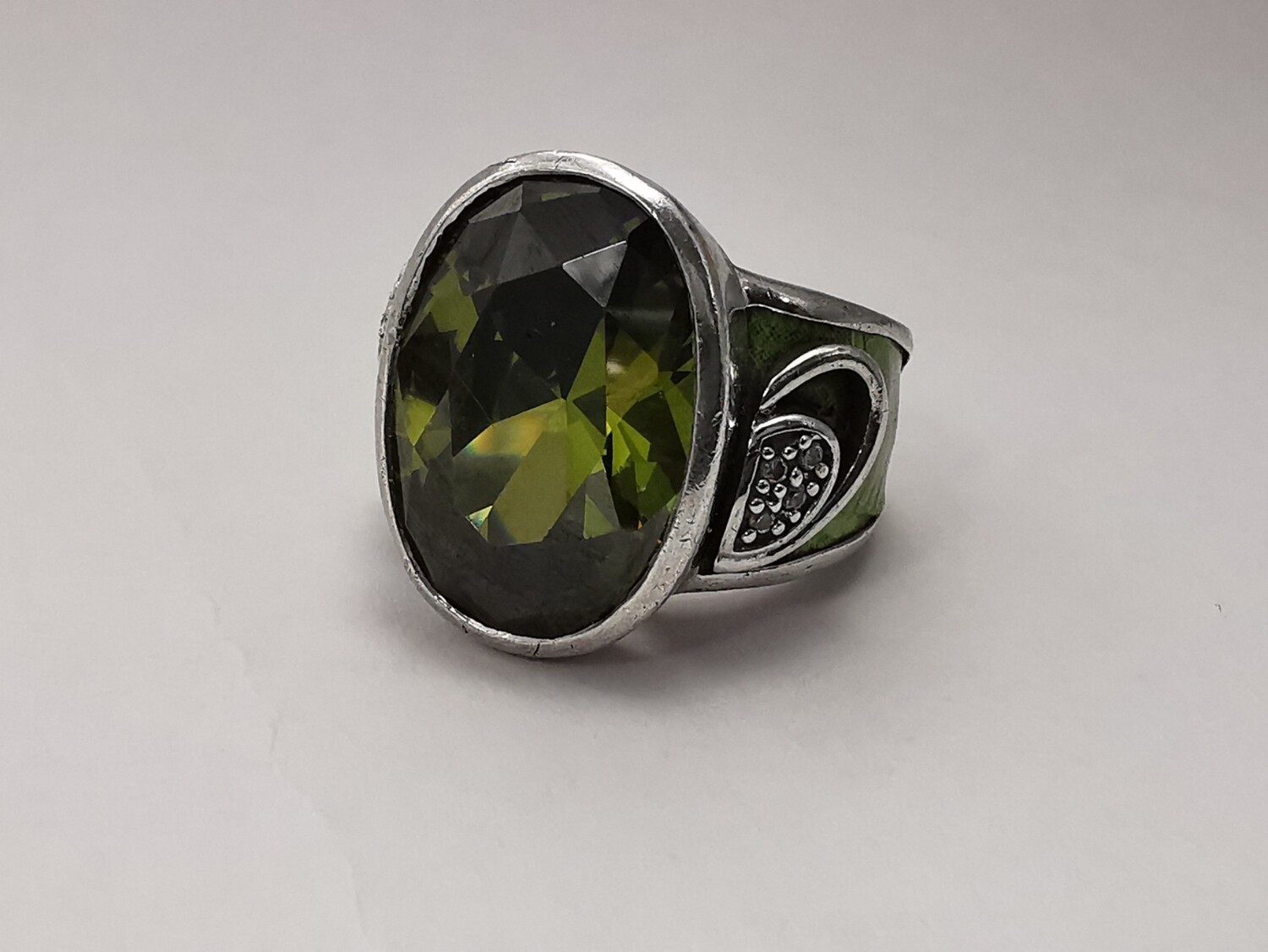Silver Ring 925 Ladies Vintage Green Stone