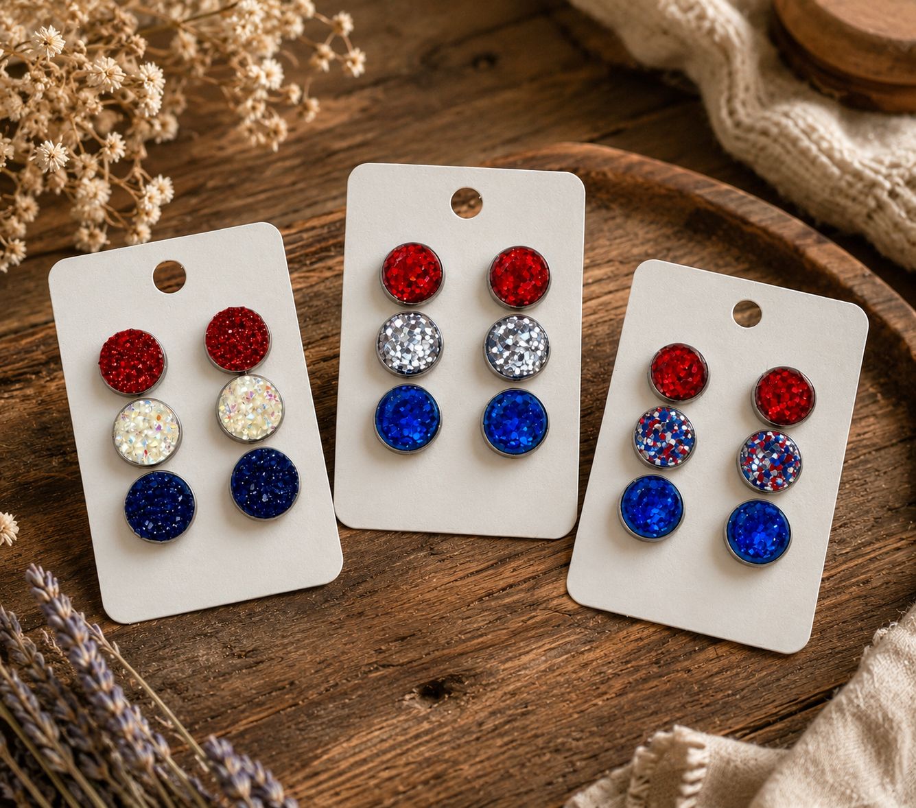 Patriotic Druzy Studs