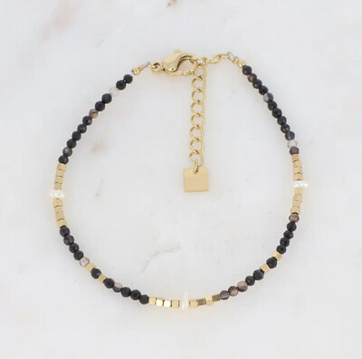 Bracelet Bracéline doré avec pierres Agates noires