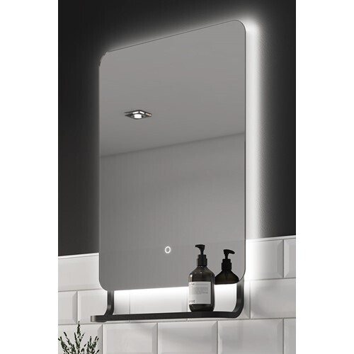 Sensio Harbour Backlit Mirror with Integrated Shelf - Matte Black SE30098P0