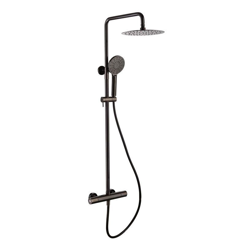 RAK-Compact Round Exposed Thermostatic Shower Column with Fixed head and Shower Kit in Black Chrome