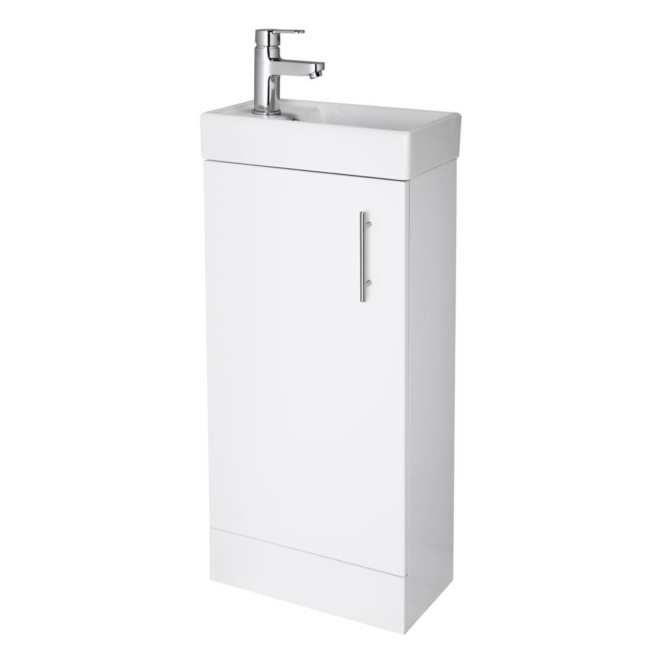 Essential Alaska 400mm floorstanding cloakroom unit with reversible basin and hinges EF122W TAP NOT INCLUDED