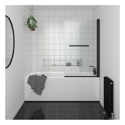 Essential Designer 1400x850mm Bath Screen with Handle - Matt Black EB311