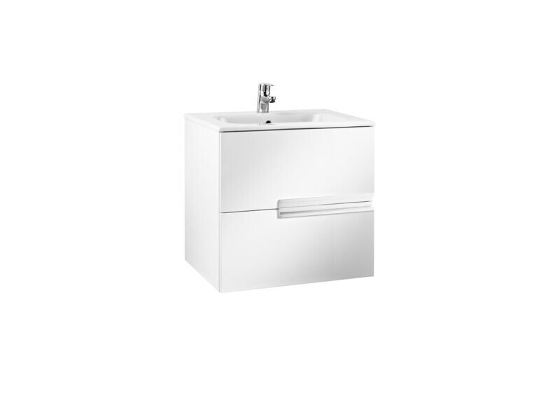 Roca Victoria-N Wall Hung 2 Drawer 600mm Washbasin Unit and Basin - Gloss White 855834806 TAP NOT INCLUDED