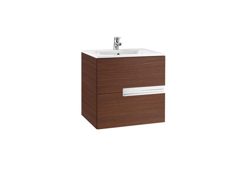 Roca Victoria-N Wall Hung 2 Drawer 600mm Washbasin Unit and Basin - Textured Wenge 855834154 TAP NOT INCLUDED