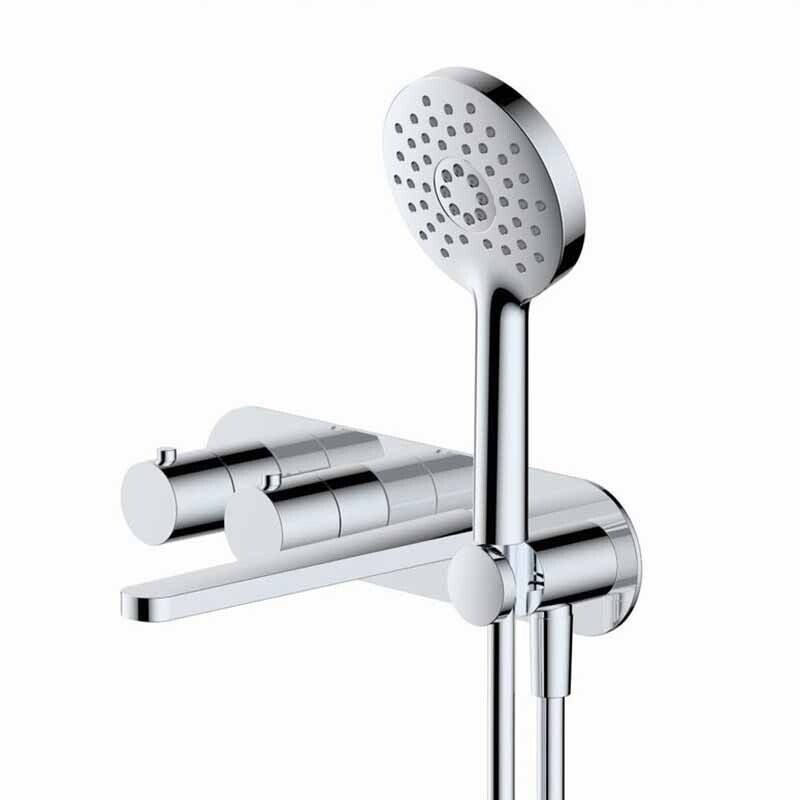 RAK-Petit Round Wall Mounted Thermostatic Bath Shower Mixer, Dual Outlet in Chrome - RAKPER3306C