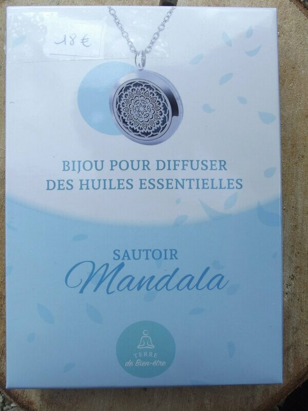 Sautoir mandala en acier pour huiles essentielles