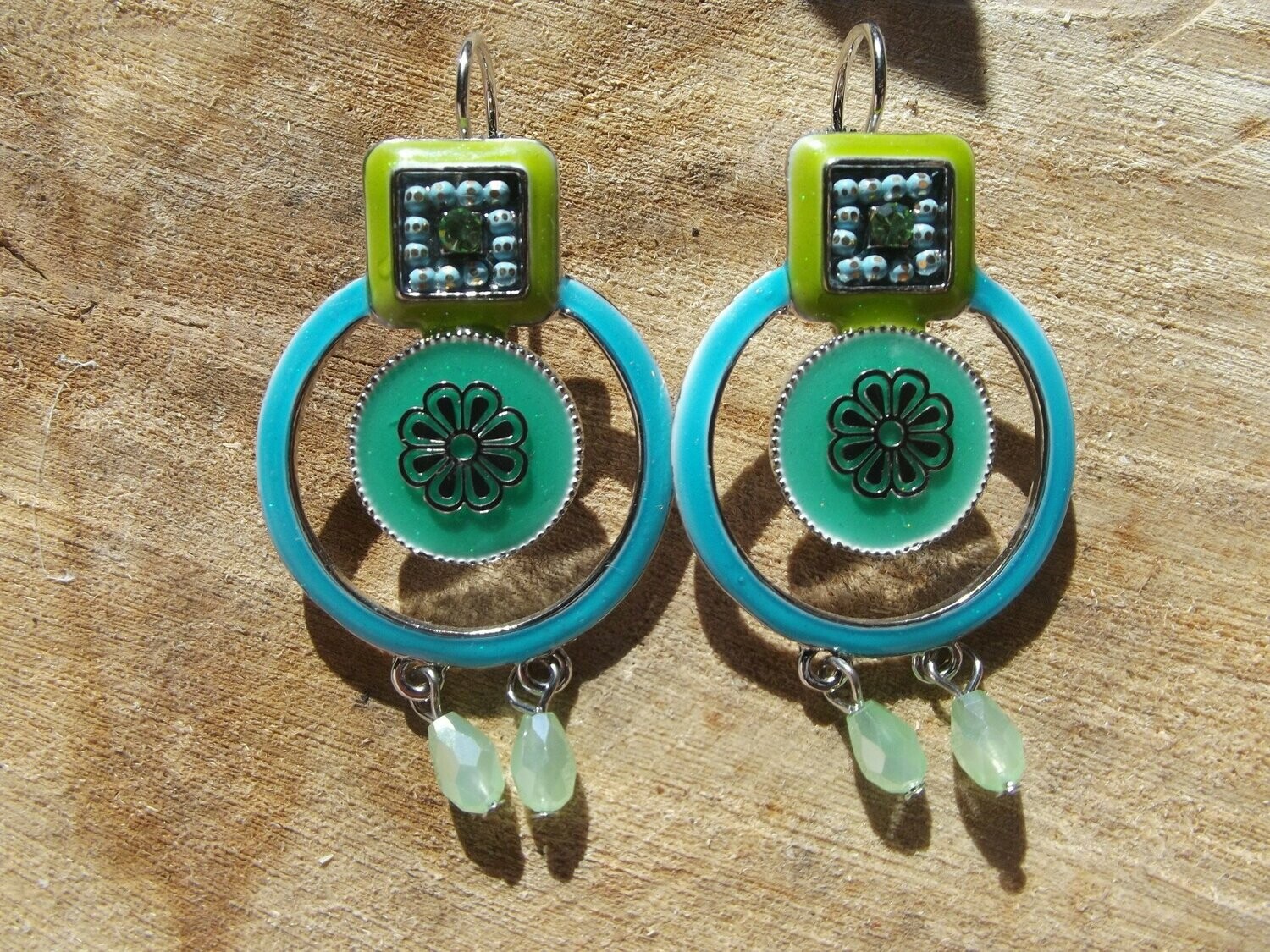 Boucles d'oreille émail turquoise et vert