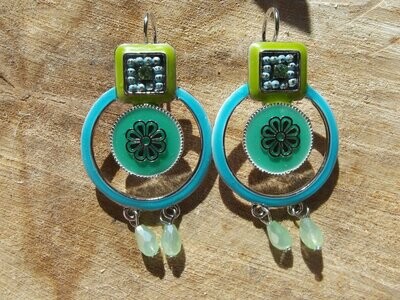 Boucles d'oreille émail turquoise et vert