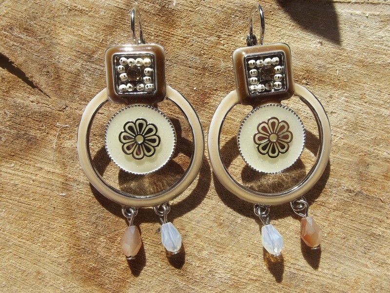 Boucles d'oreille émail marron