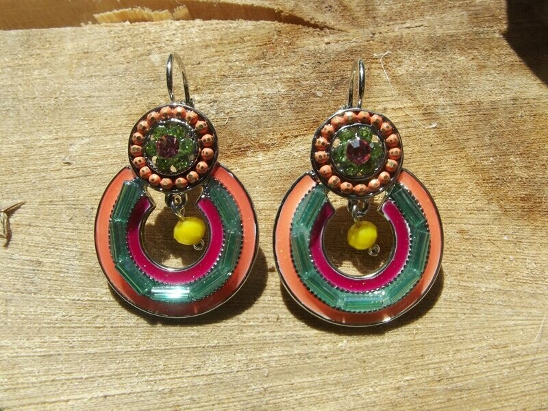 Boucles d'oreille émail rose et orange