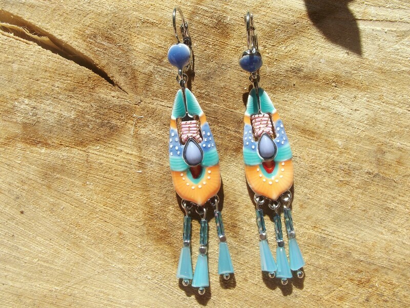 Boucles d'oreille émail orange et vert