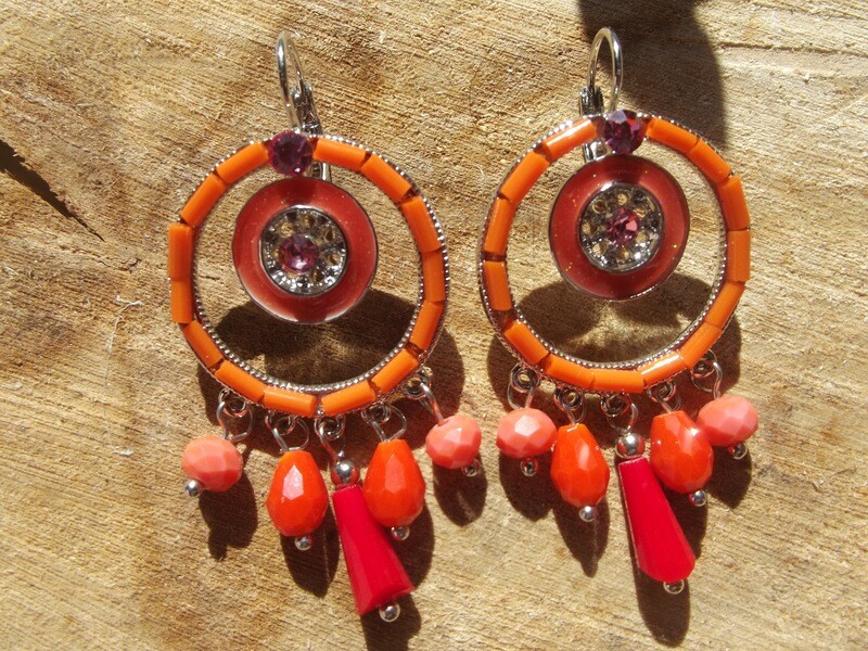Boucles d'oreille émail orange
