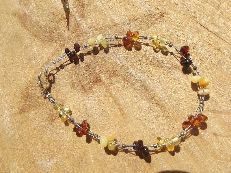 Bracelet ambre multicolore petites perles