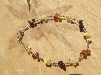 Bracelet ambre multicolore petites perles