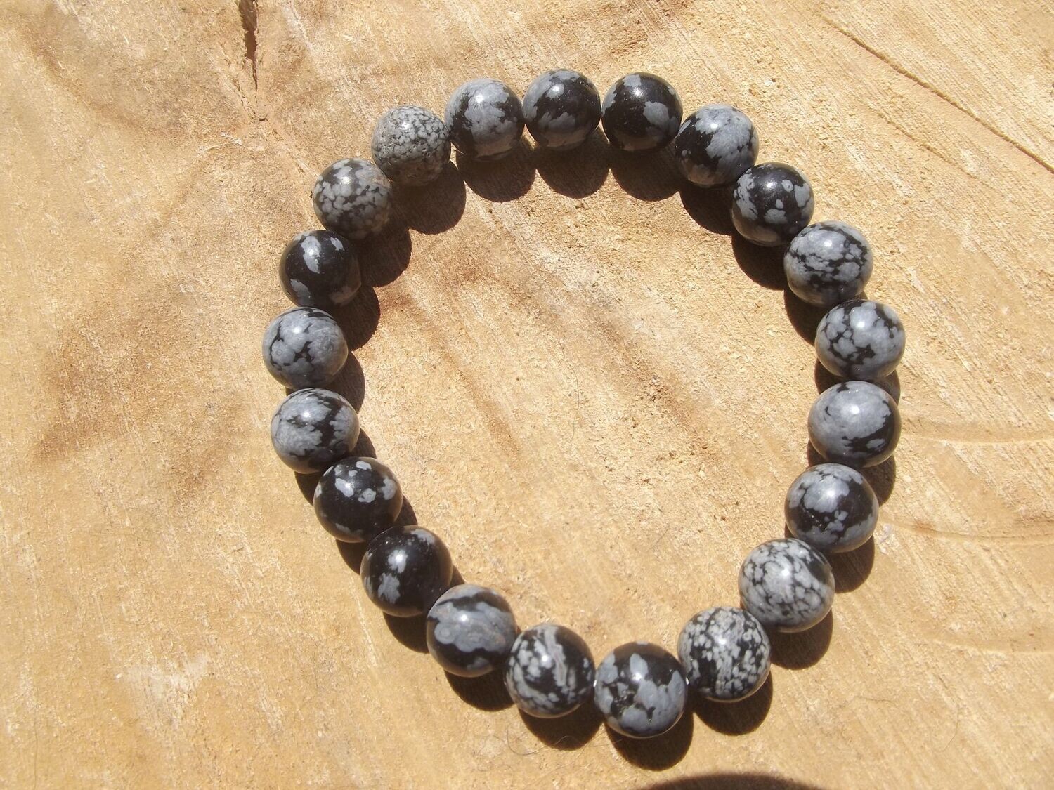 Bracelet obsidienne flocons de neige 8 mm