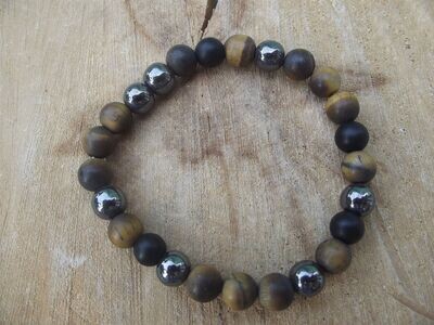 Bracelet homme oeil de tigre, hématite et onyx