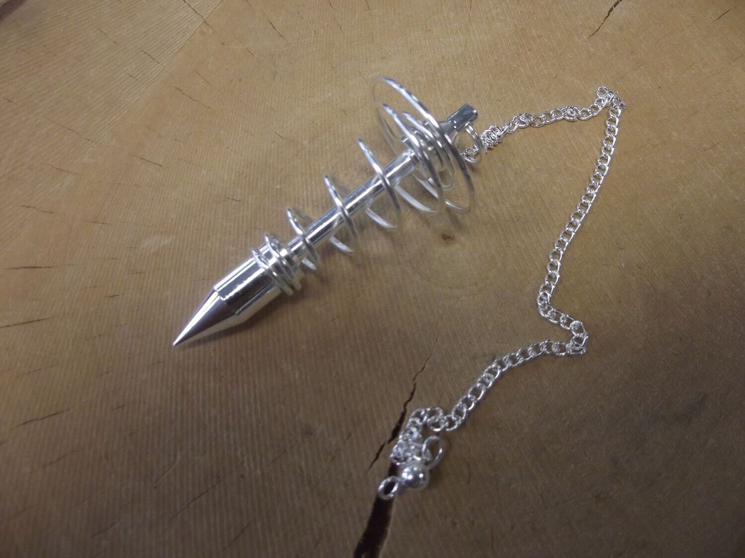Pendule de radiesthésie spirale argenté grand modèle