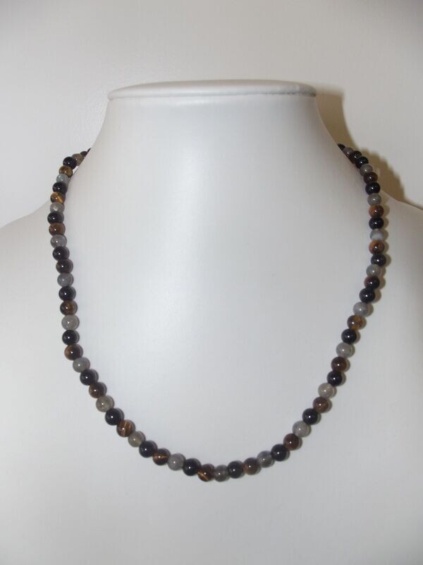 Collier labradorite , tourmaline noire et oeil de tigre