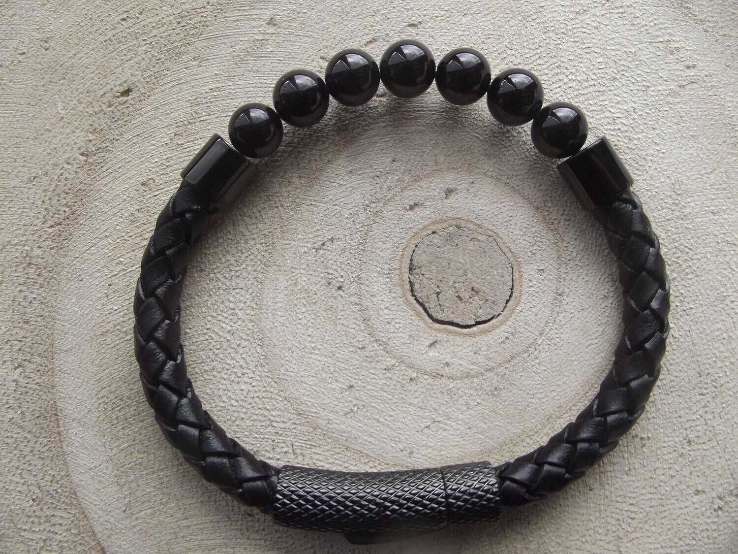 Bracelet cuir tourmaline noire