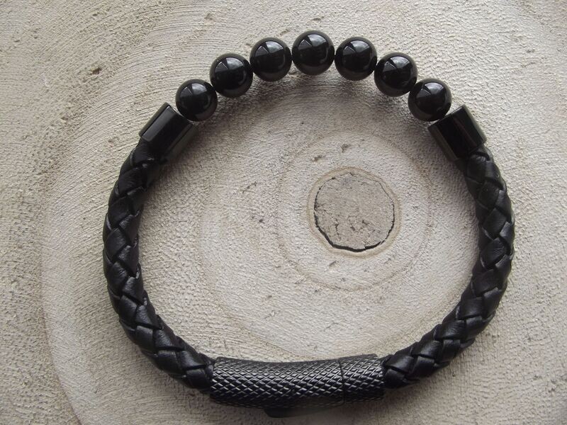 Bracelet cuir tourmaline noire