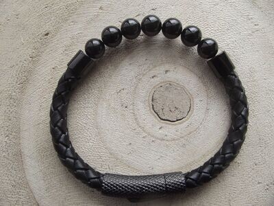 Bracelet cuir tourmaline noire