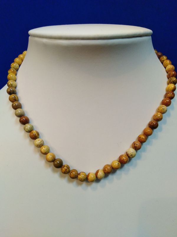Collier jaspe paysage beige 6 mm