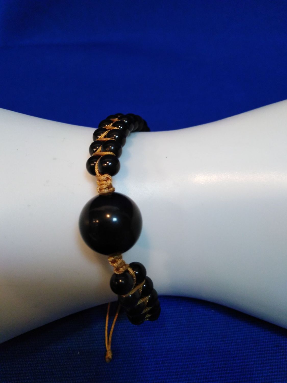 Bracelet réglable en obsidienne oeil céleste tressée