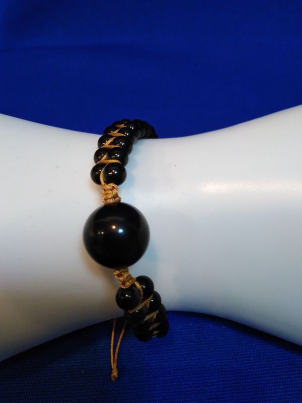 Bracelet réglable en obsidienne oeil céleste tressée