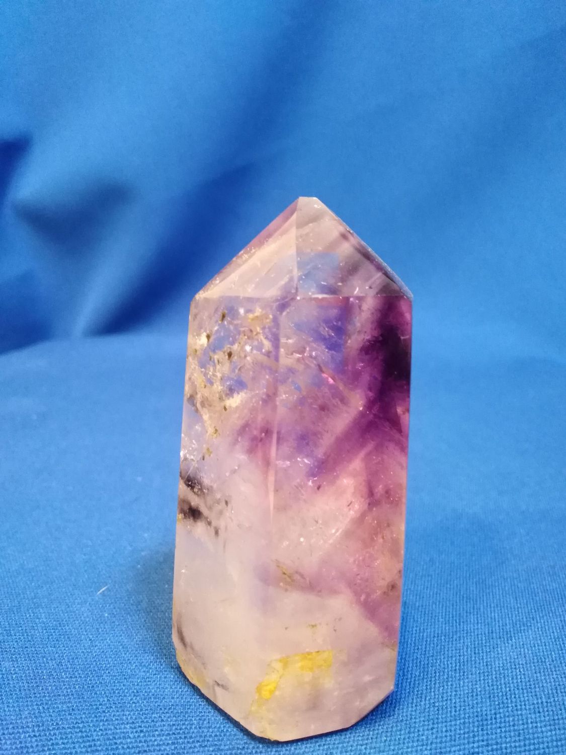 Pointe de quartz, améthyste et quartz fumé