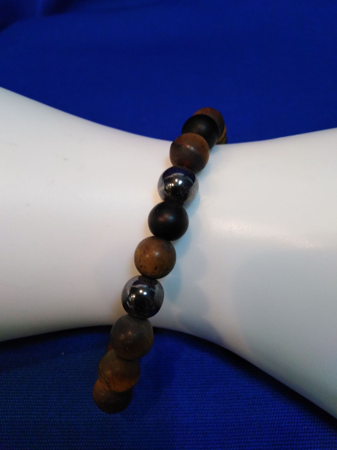 Bracelet homme oeil de tigre, hématite et onyx