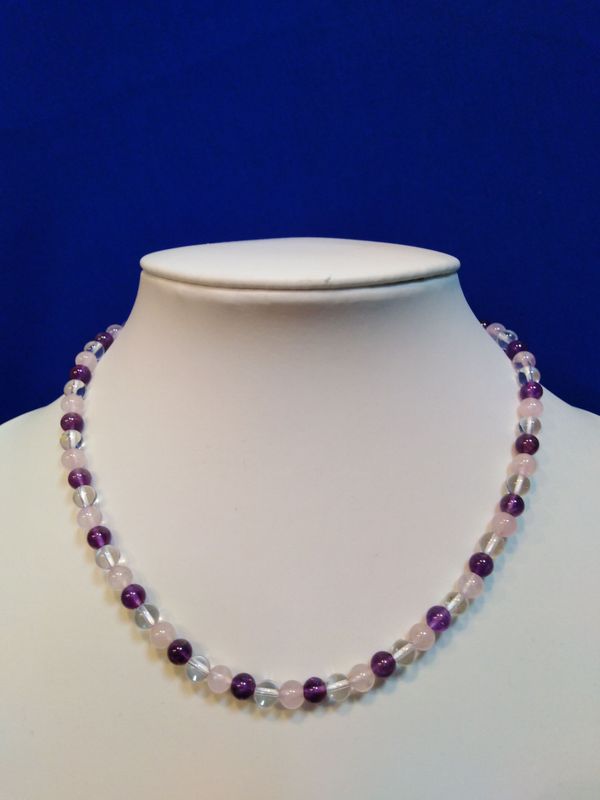 Collier quartz, quartz rose et améthyste