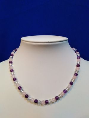 Collier quartz, quartz rose et améthyste