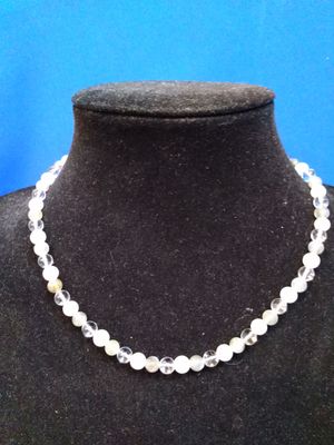 Collier labradorite blanche, labradorite et cristal de roche