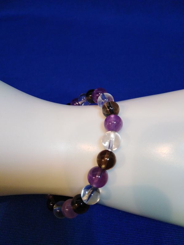 Bracelet quartz fumé, améthyste et cristal de roche