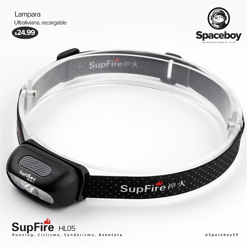 Supfire LED HL05, ultraliviana, impermeable, recargable vía USB.