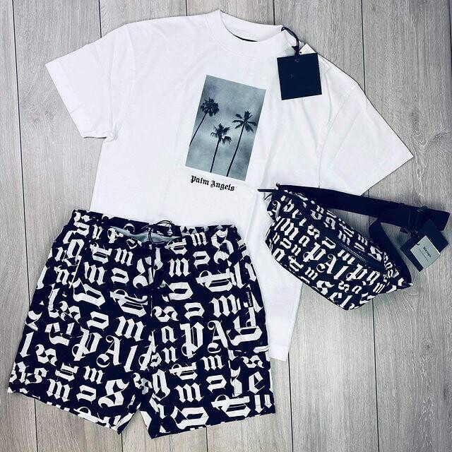 Handsome Irregular Slogan Print Short Sleeve Plaid Shorts Set