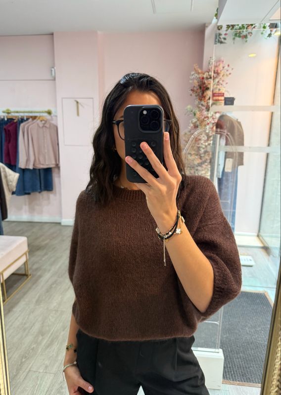 Pull Manche Bouffante Marron 