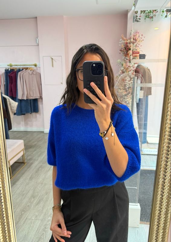 Pull Manche Bouffante Bleu Roi
