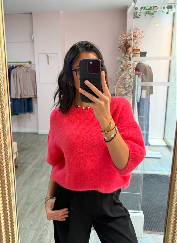 Pull Manche Bouffante Corail Fluo