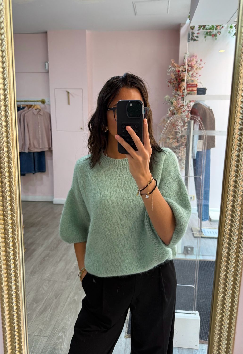 Pull Manche Bouffante Turquoise 