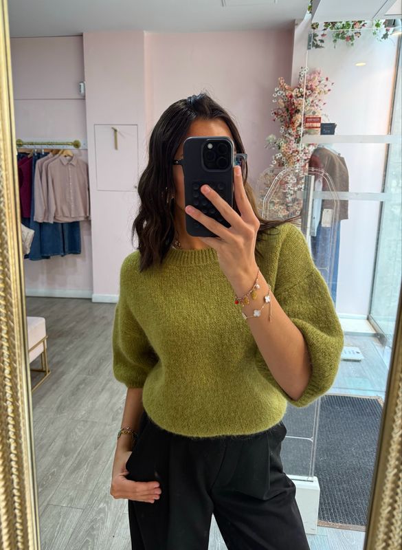 Pull Manche Bouffante Vert Olive 